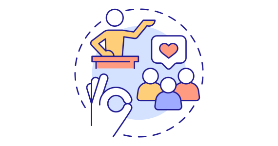 Graphic of a person speaking to a crowd.